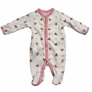 Ralph Lauren Newborn Footed Onesie Pink Teddy Bear Baby Pajamas Classic Preppy